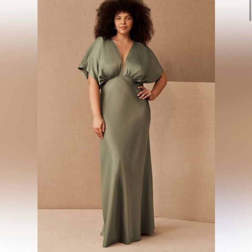 BHLDN Leila Deep V Flutter Sleeve Satin A-Line Gown Size 10 NEW